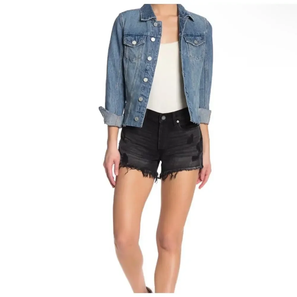 Blank NYC Shorts Womens 26 Washed Black Distressed Denim Mid Rise Button Fly NWT - Picture 13 of 16